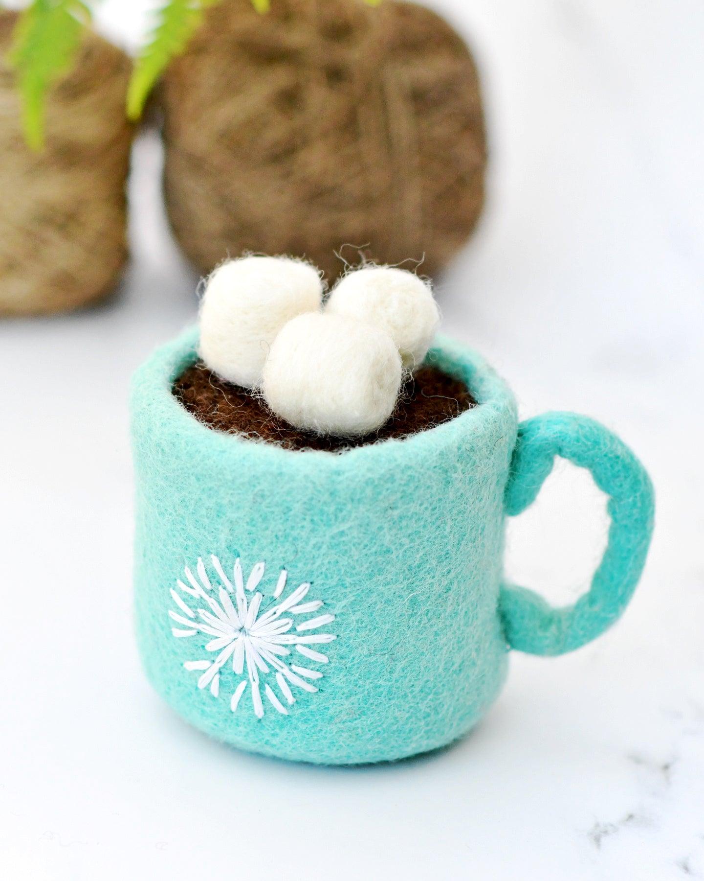Felt Hot Chocolate Cacao with Marshmallows (Blue Cup) - Tara Treasures