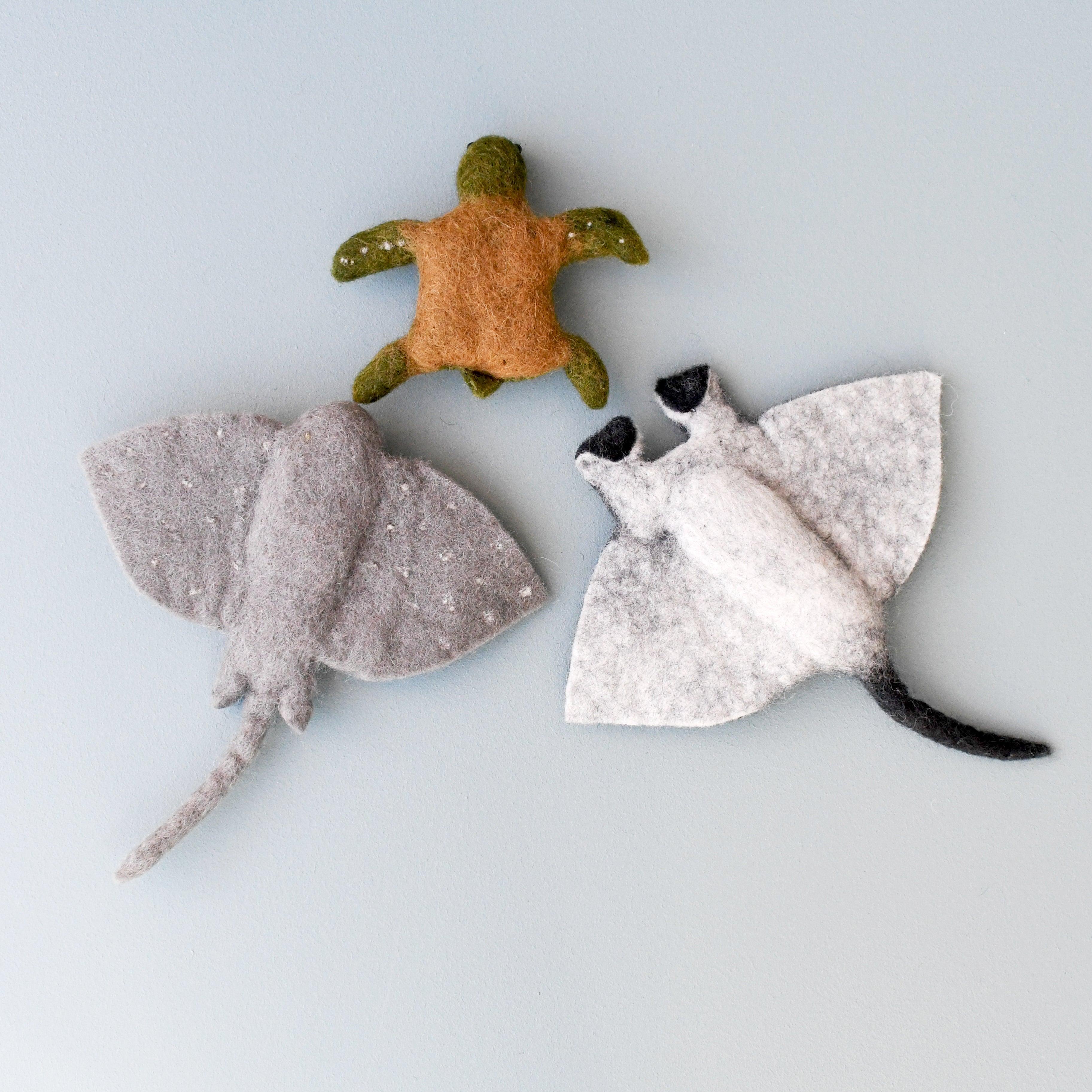 Felt Sea Reef Creatures Toys - Manta Ray, Eagle Ray and Green Sea Turtle - Tara Treasures