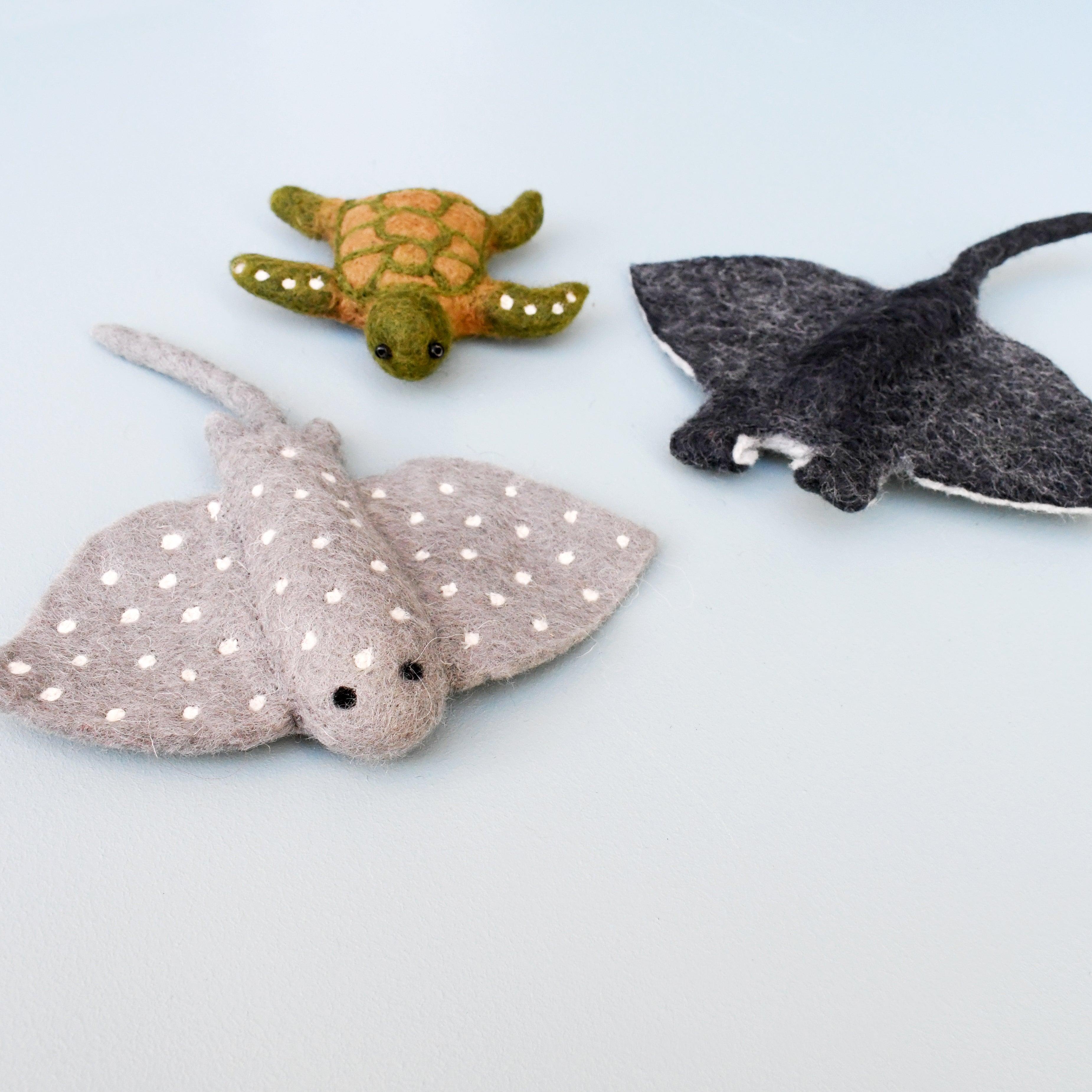 Felt Sea Reef Creatures Toys - Manta Ray, Eagle Ray and Green Sea Turtle - Tara Treasures