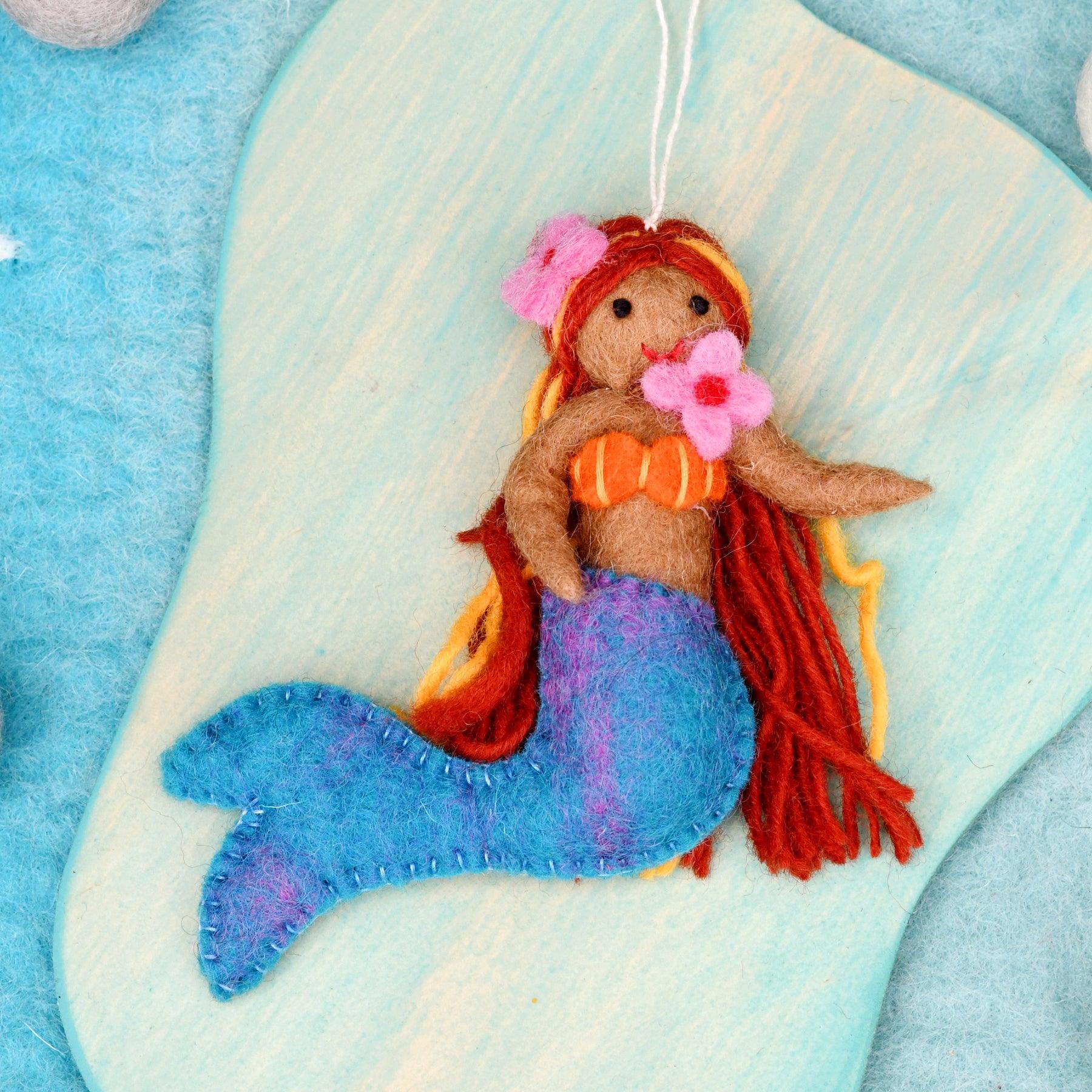Felt Little Mermaid Hanging - Blue Tail - Tara Treasures
