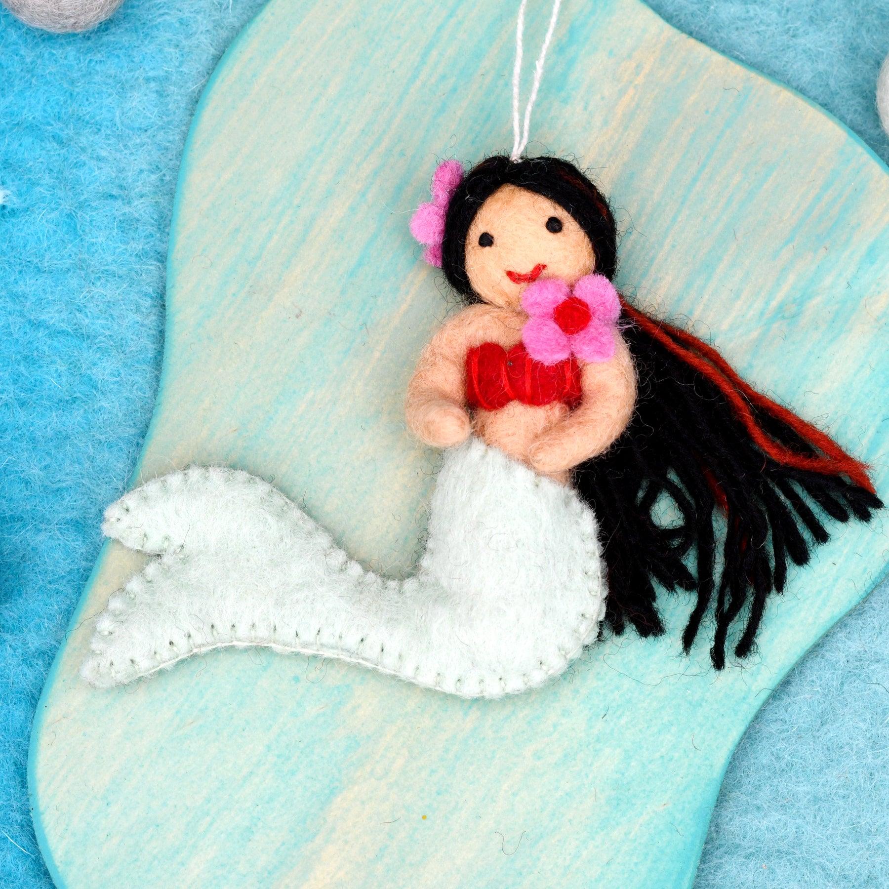 Felt Little Mermaid Hanging - Light Teal Tail - Tara Treasures