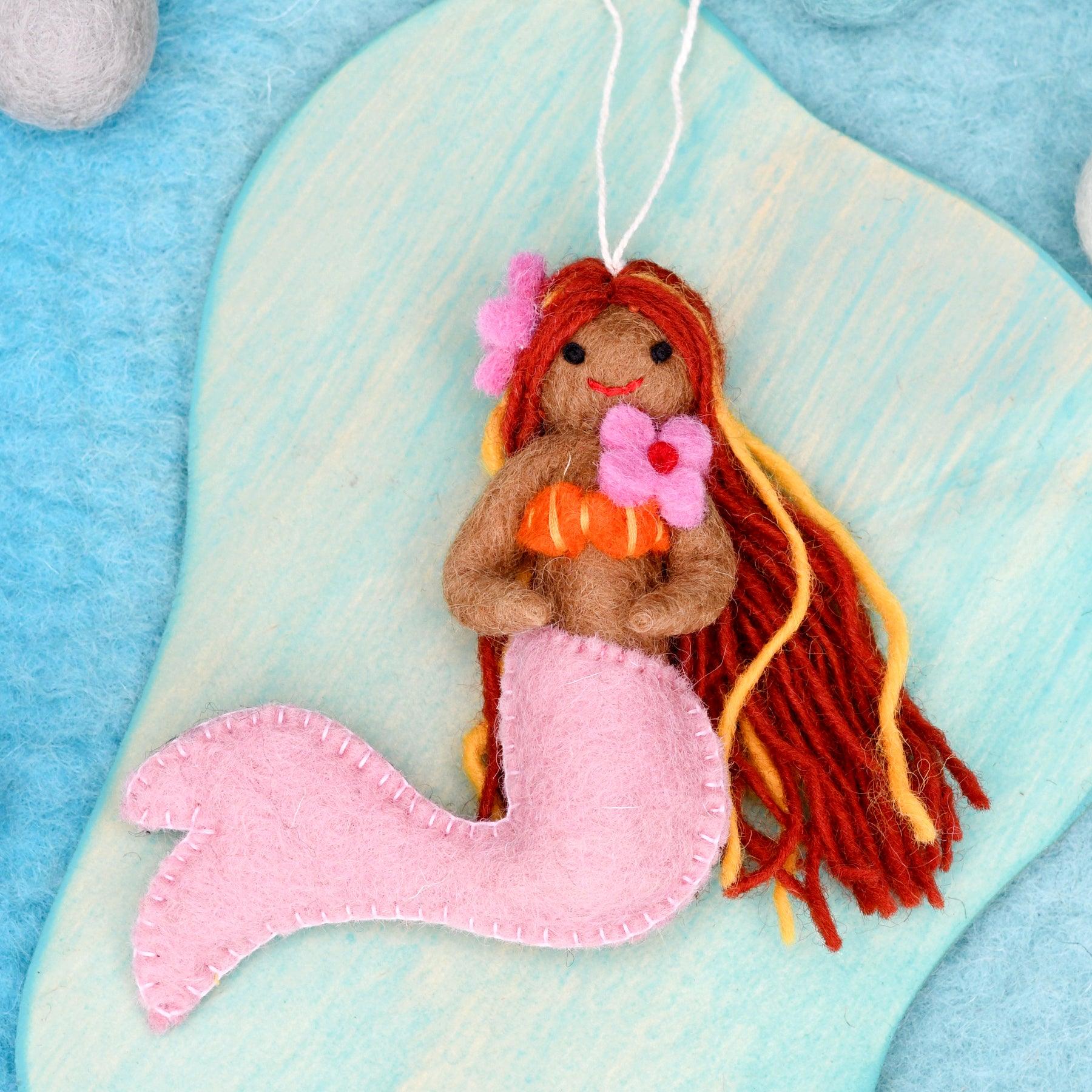 Felt Little Mermaid Hanging - Pink Tail - Tara Treasures
