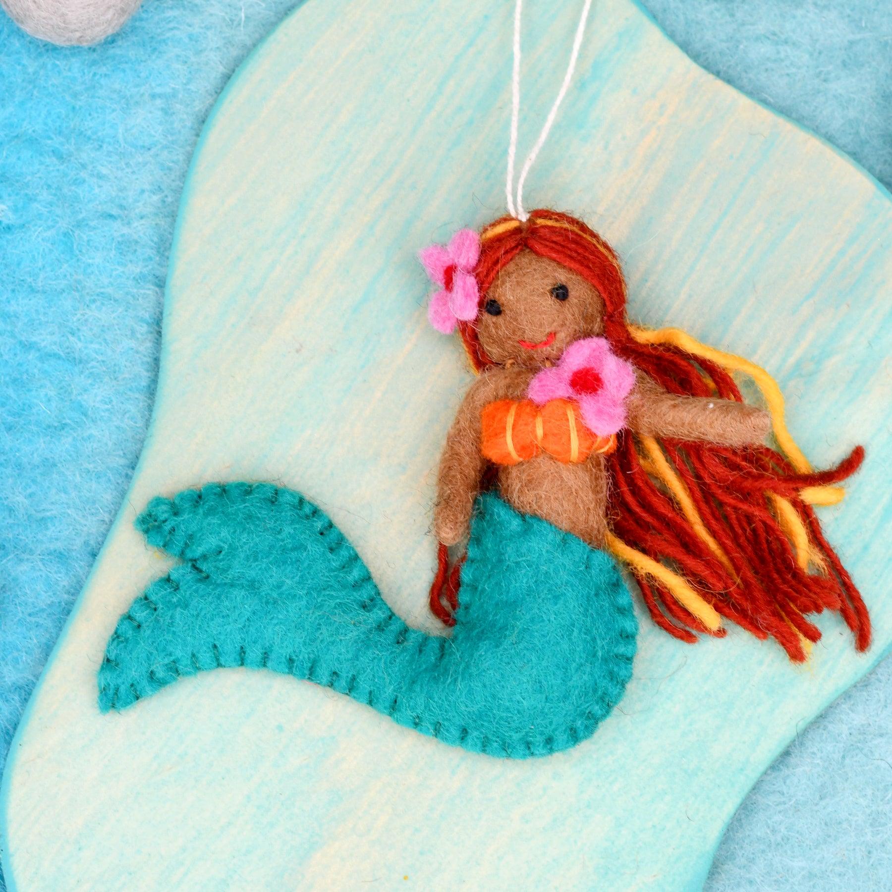 Felt Little Mermaid Hanging - Turquoise Tail - Tara Treasures