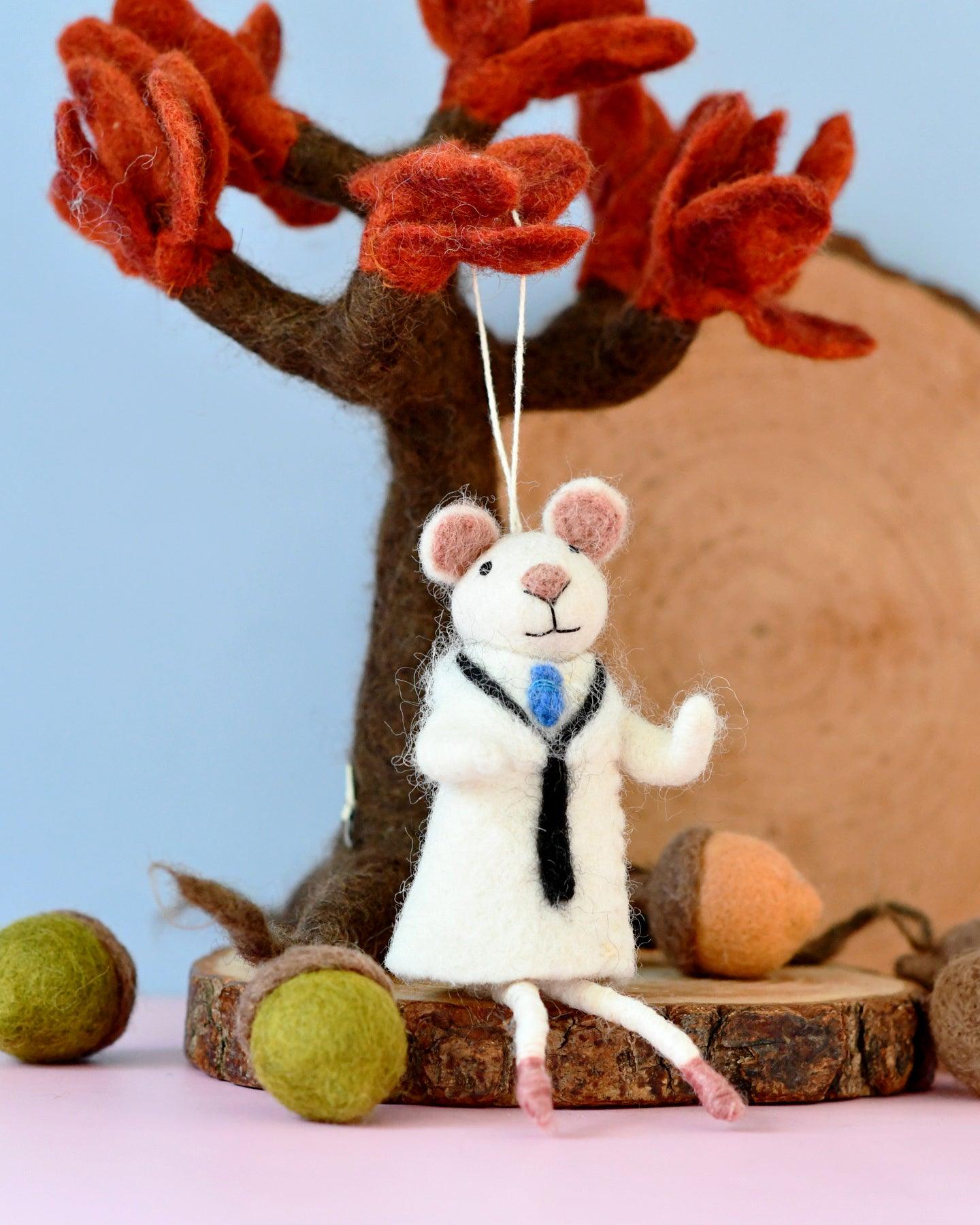 Felt White Mouse Doll Ornament - Tara Treasures