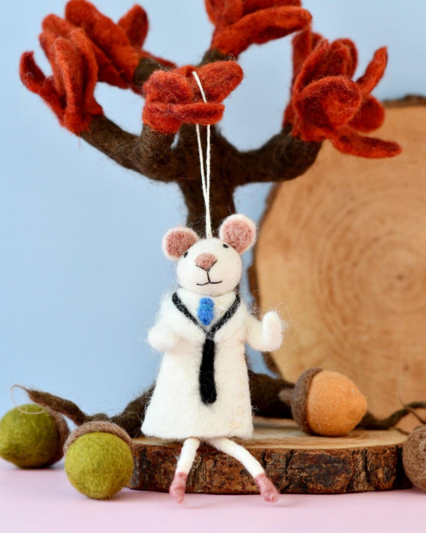 Felt White Mouse Doll Ornament - Tara Treasures