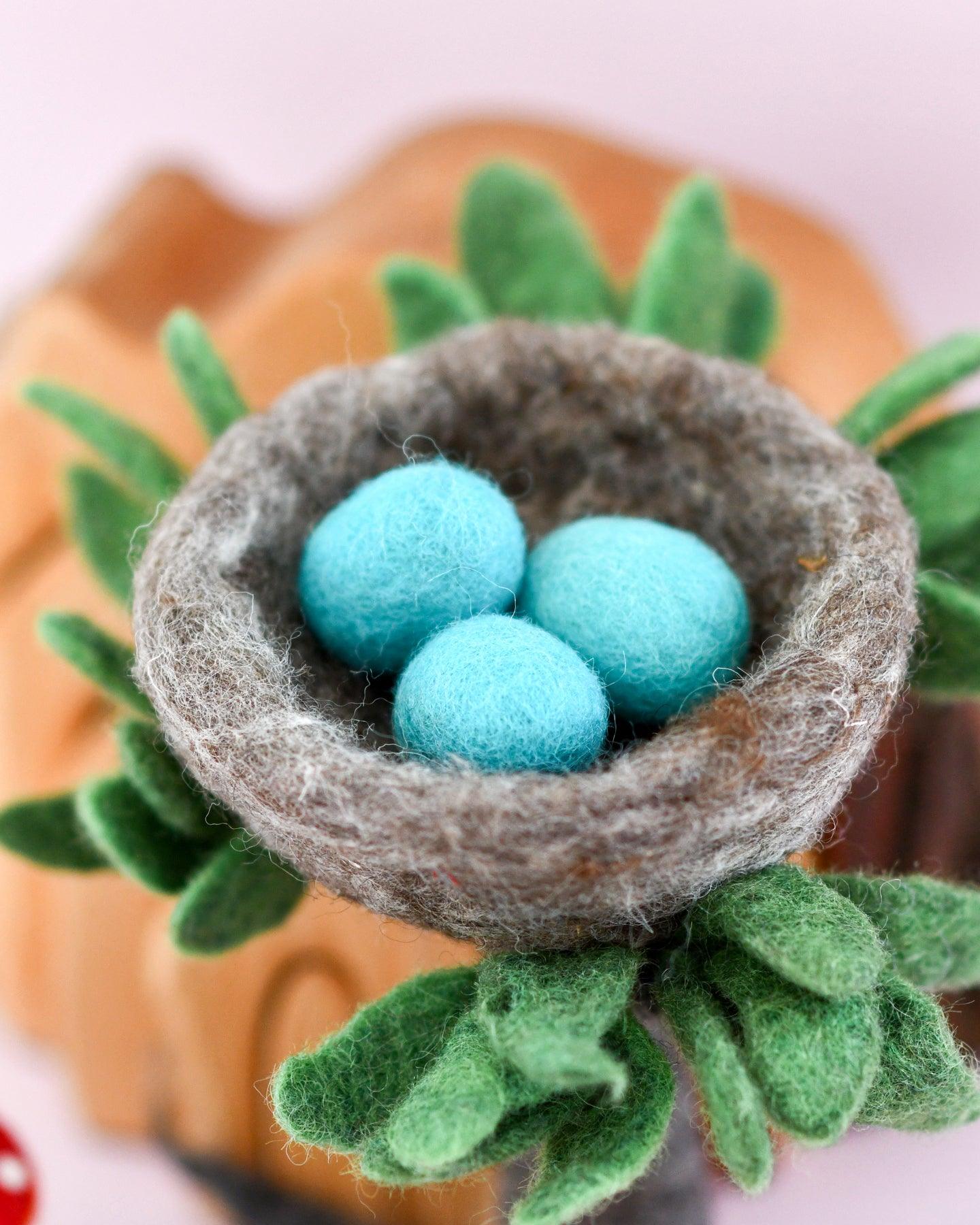 Felt Nest with 3 Blue Robin Eggs - Tara Treasures