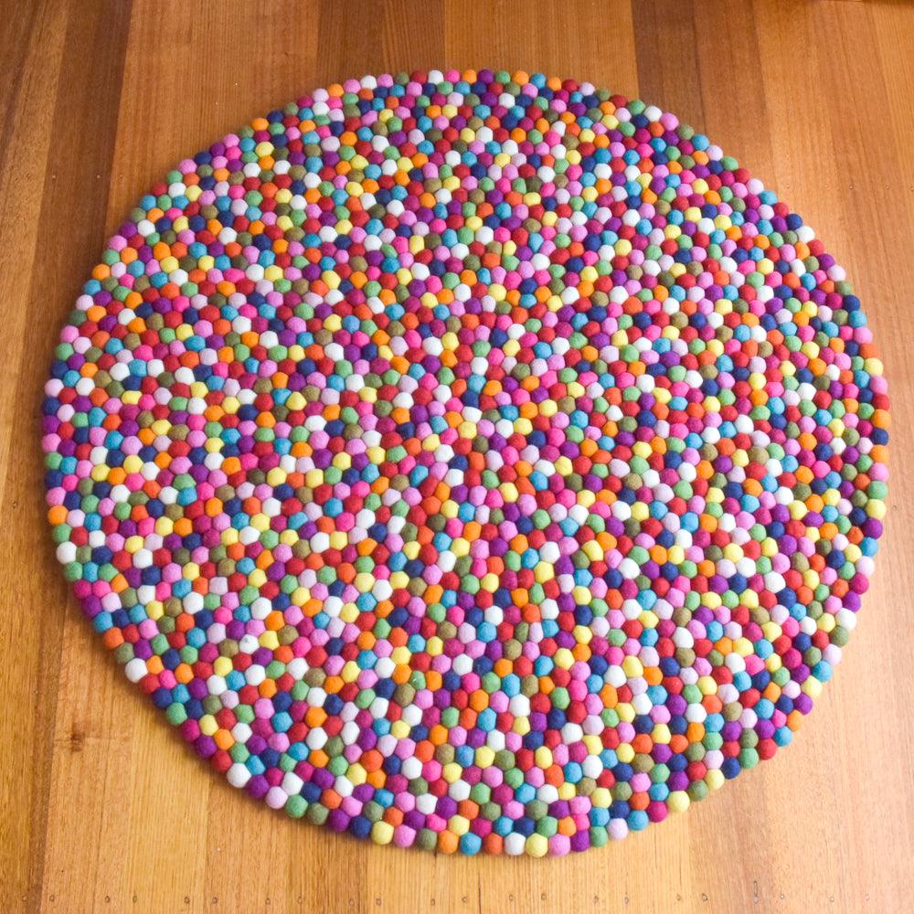Felt Ball Rug - Rainbow 100cm - Tara Treasures
