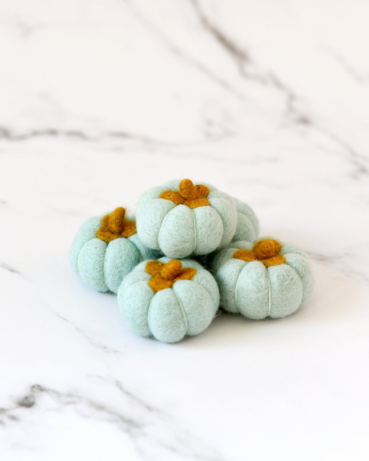 Felt Pumpkins (Mint Green Coloured) - 5 Pumpkins - Tara Treasures