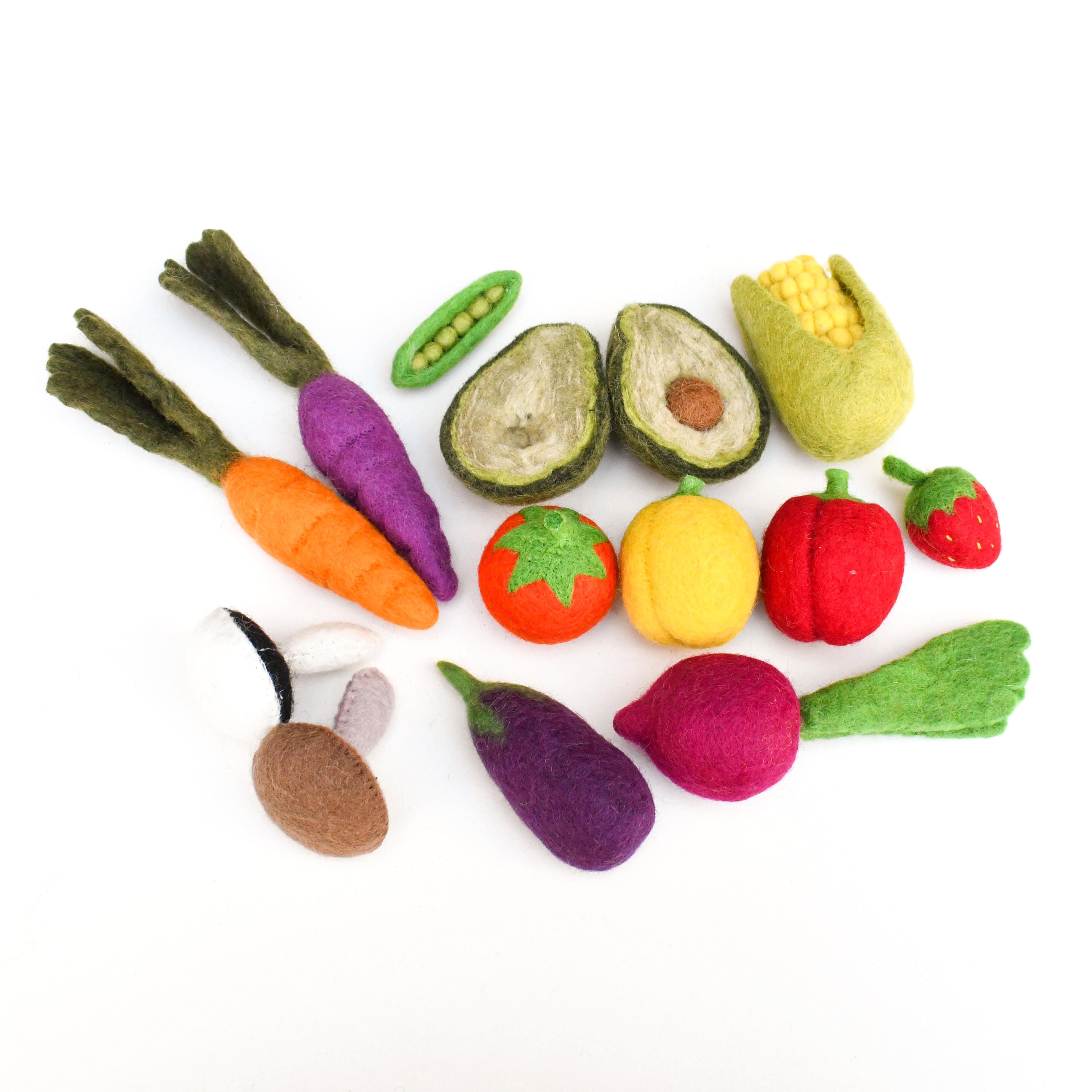 Felt Vegetables and Fruits Set A - 14 pieces - Tara Treasures