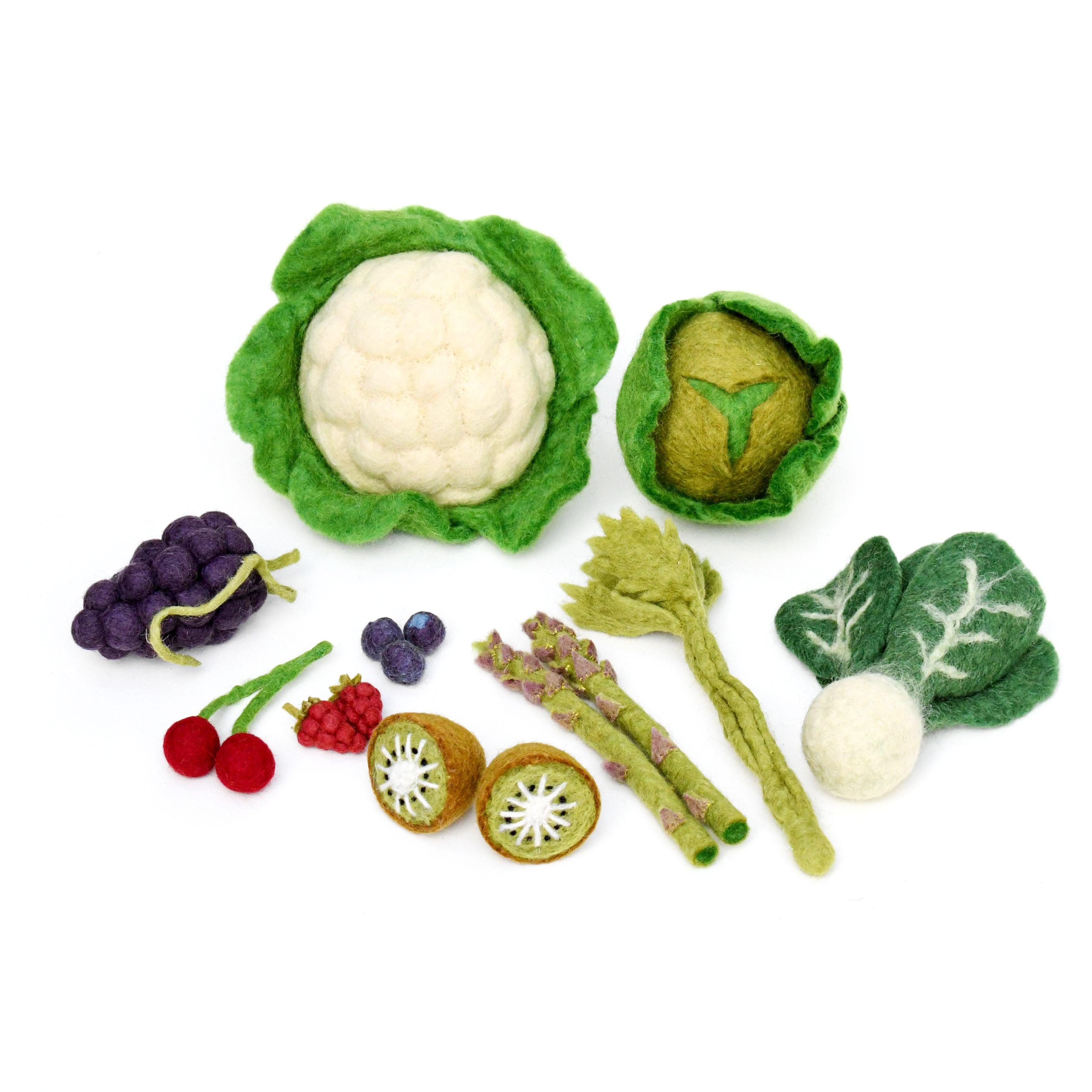 Felt Vegetables and Fruits Set C - 15 pieces - Tara Treasures