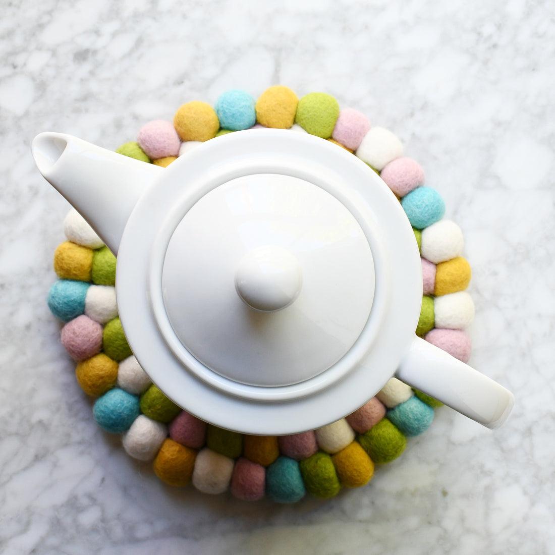 Teapot Trivet - Green and Pink 20cm - Tara Treasures