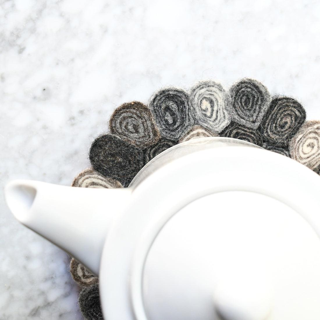 Teapot Trivet - Grey Spiral 20cm - Tara Treasures