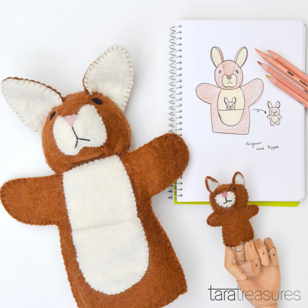 Hand Puppet - Brown Kangaroo with Joey - Tara Treasures