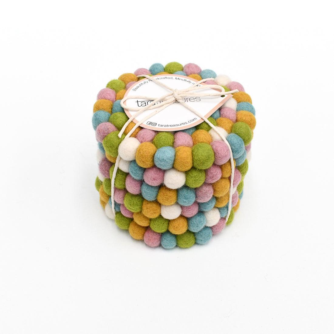 Felt Ball Cup Coasters - Jellybean Bundle of 6 - Tara Treasures