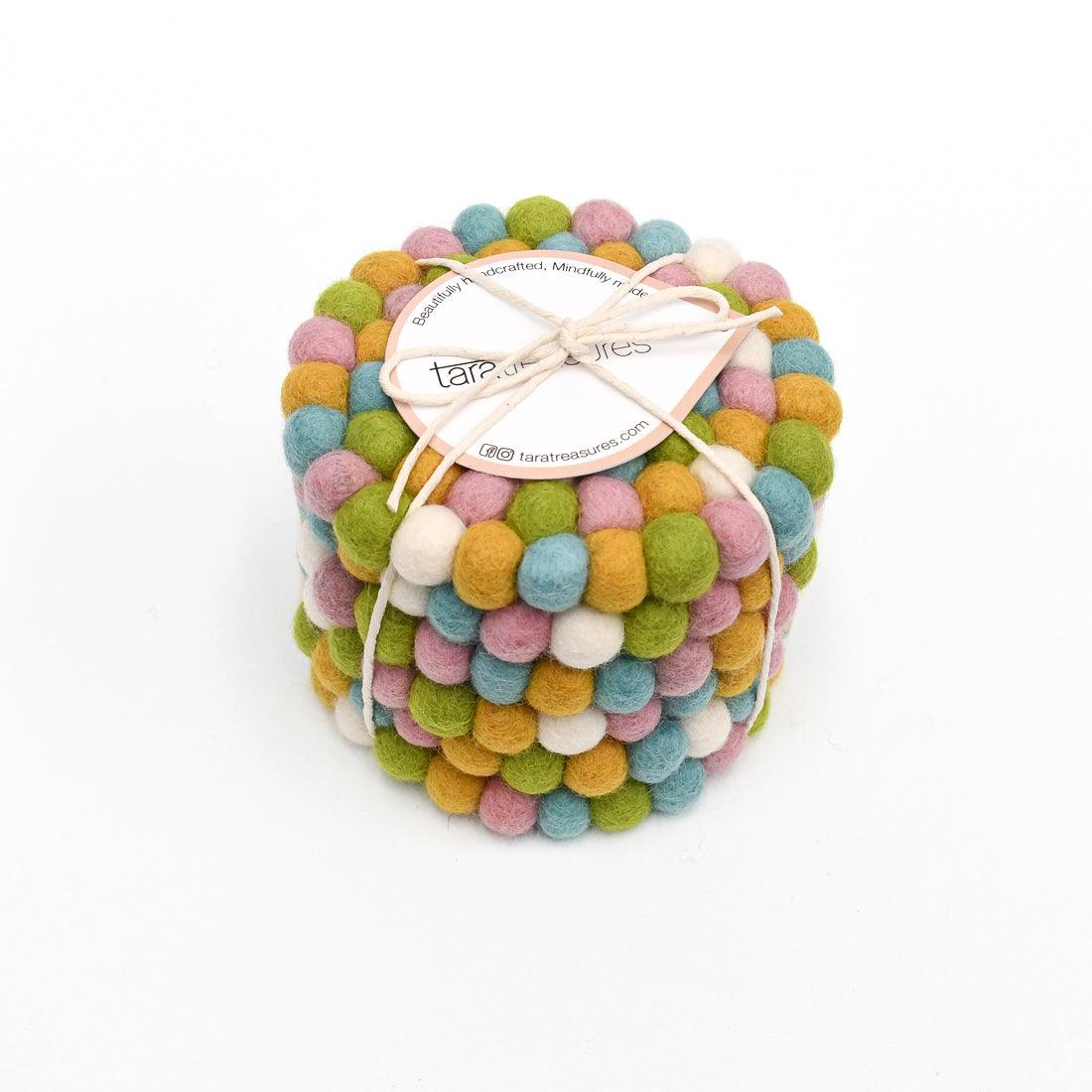 Felt Ball Cup Coasters - Jellybean Bundle of 6 - Tara Treasures