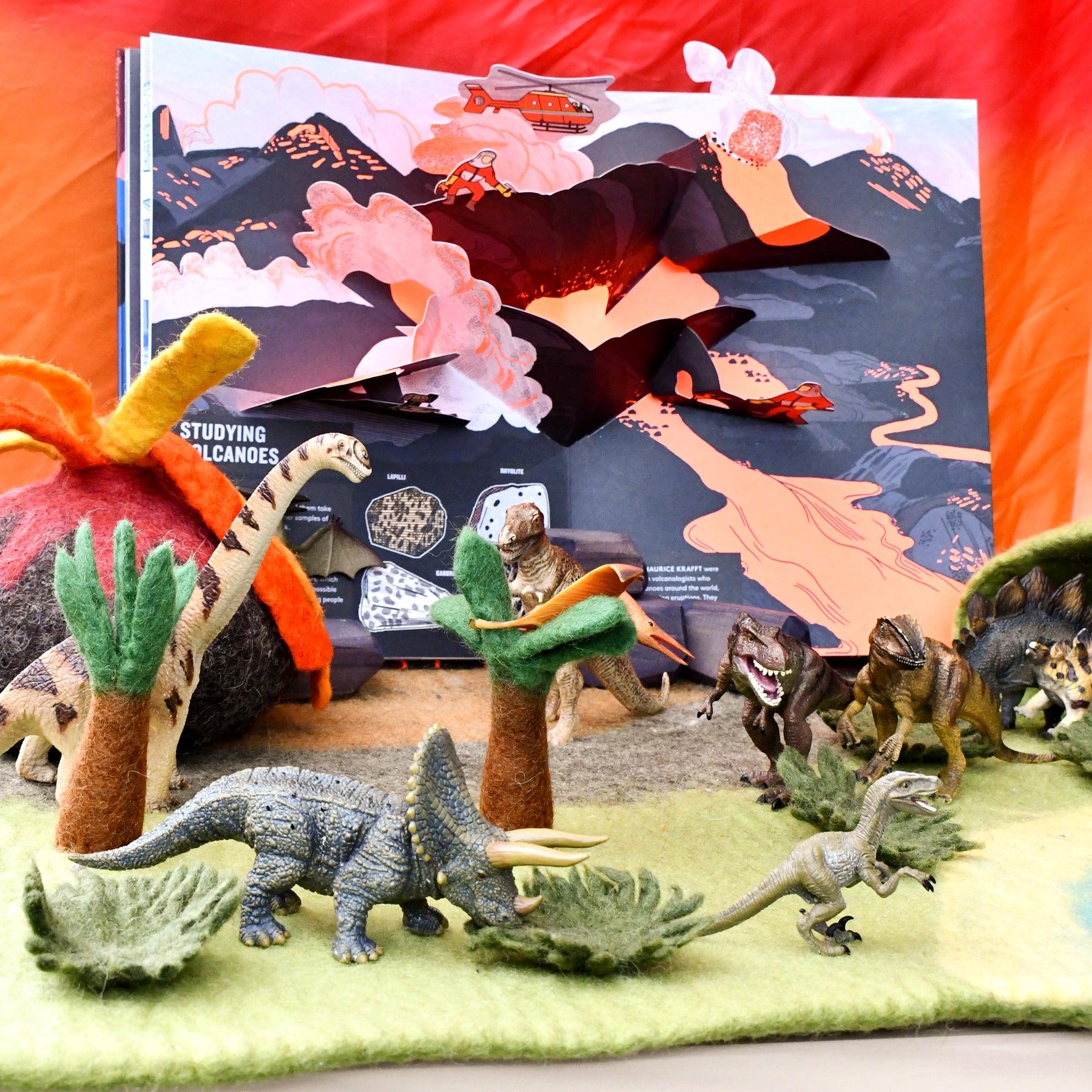 Large Dinosaur Land with Volcano Play Mat Playscape - Tara Treasures