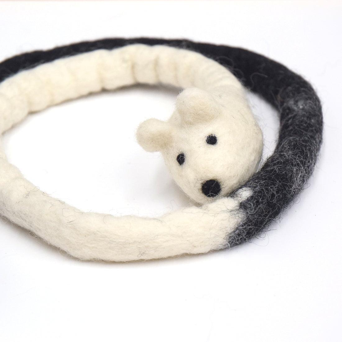 Felt Mouse Teaser Cat Toy - Black and White - Tara Treasures