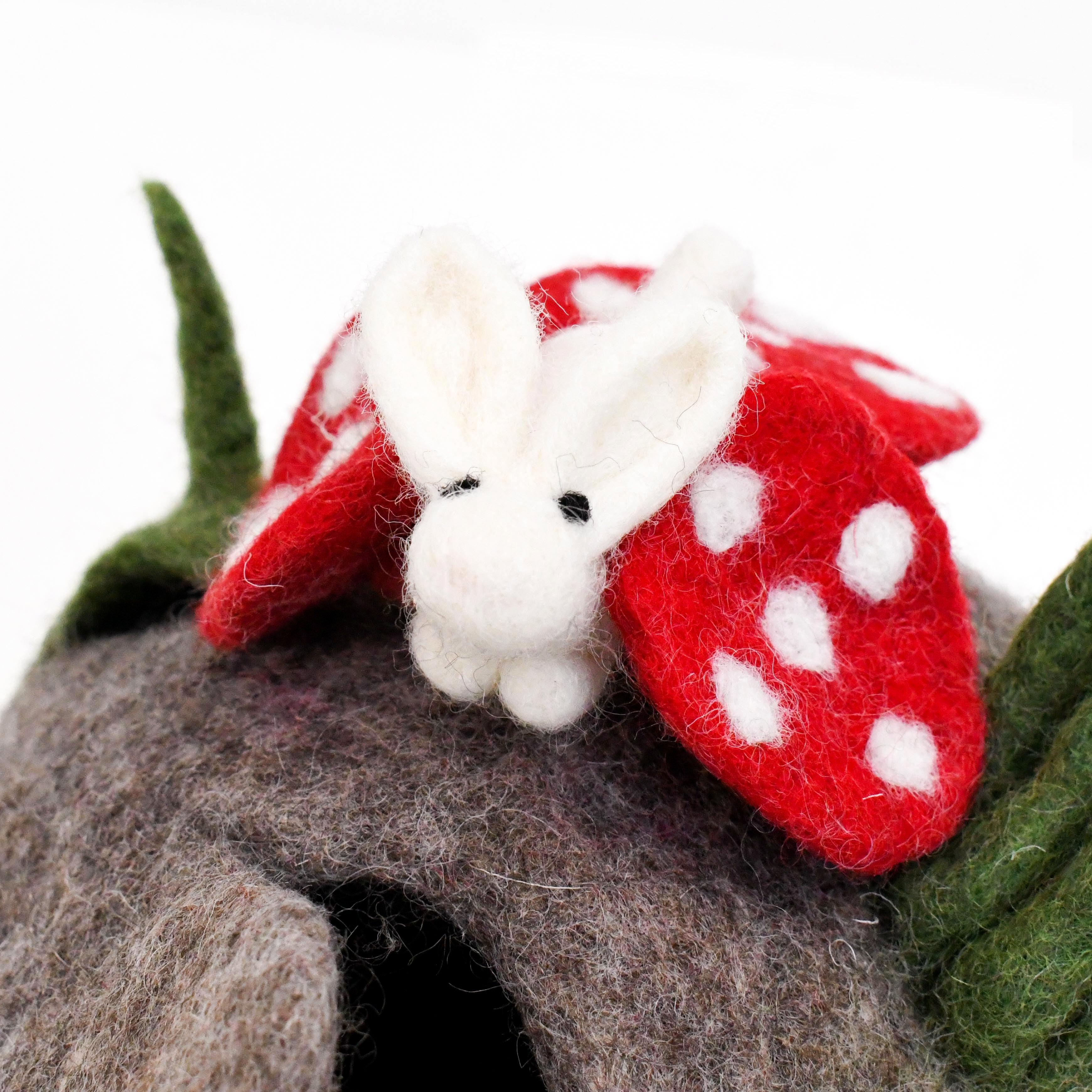 Felt Fairy Toadstool House with Rabbit Toy - Tara Treasures