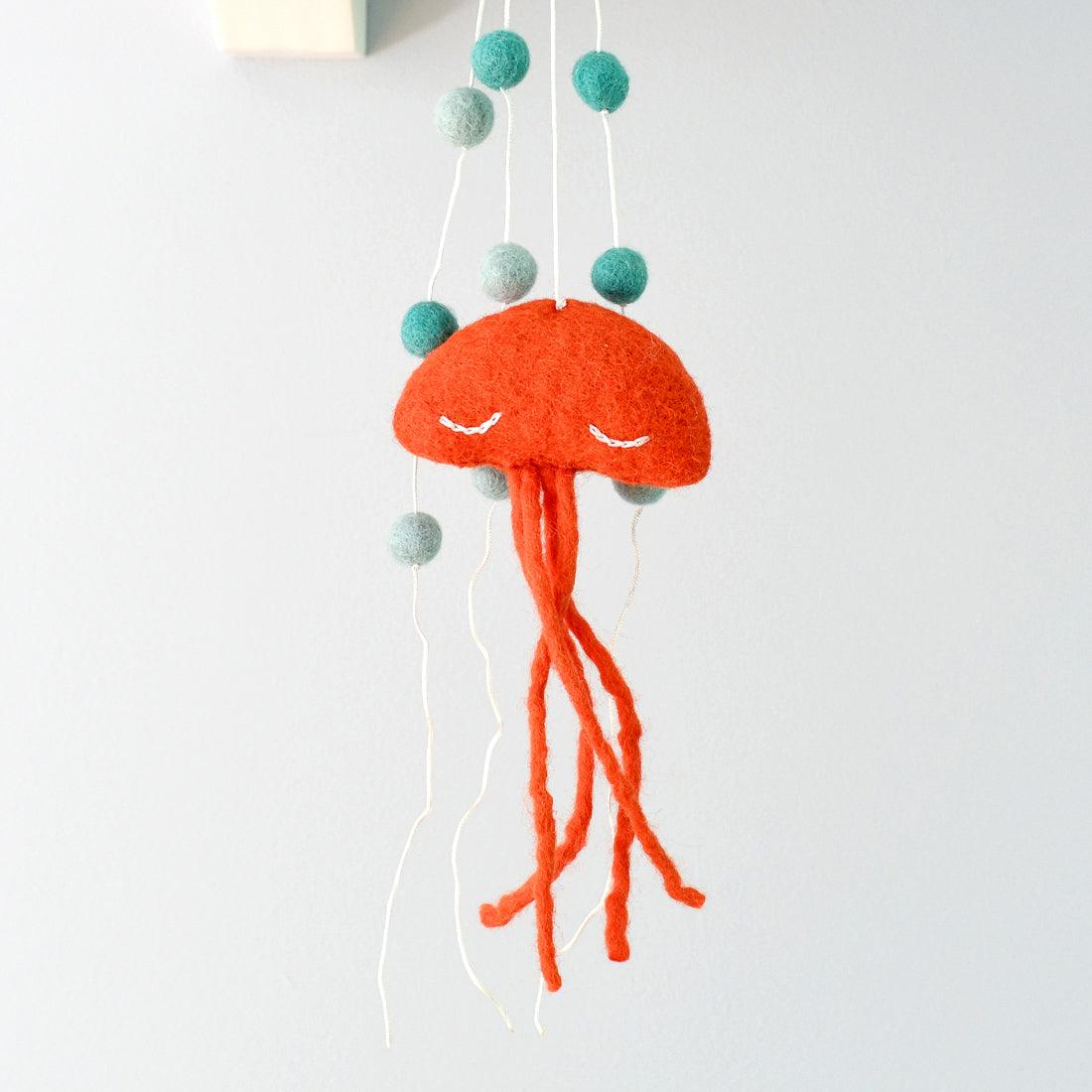 Cat Teaser Wand - Orange Octopus and Felt Balls - Tara Treasures