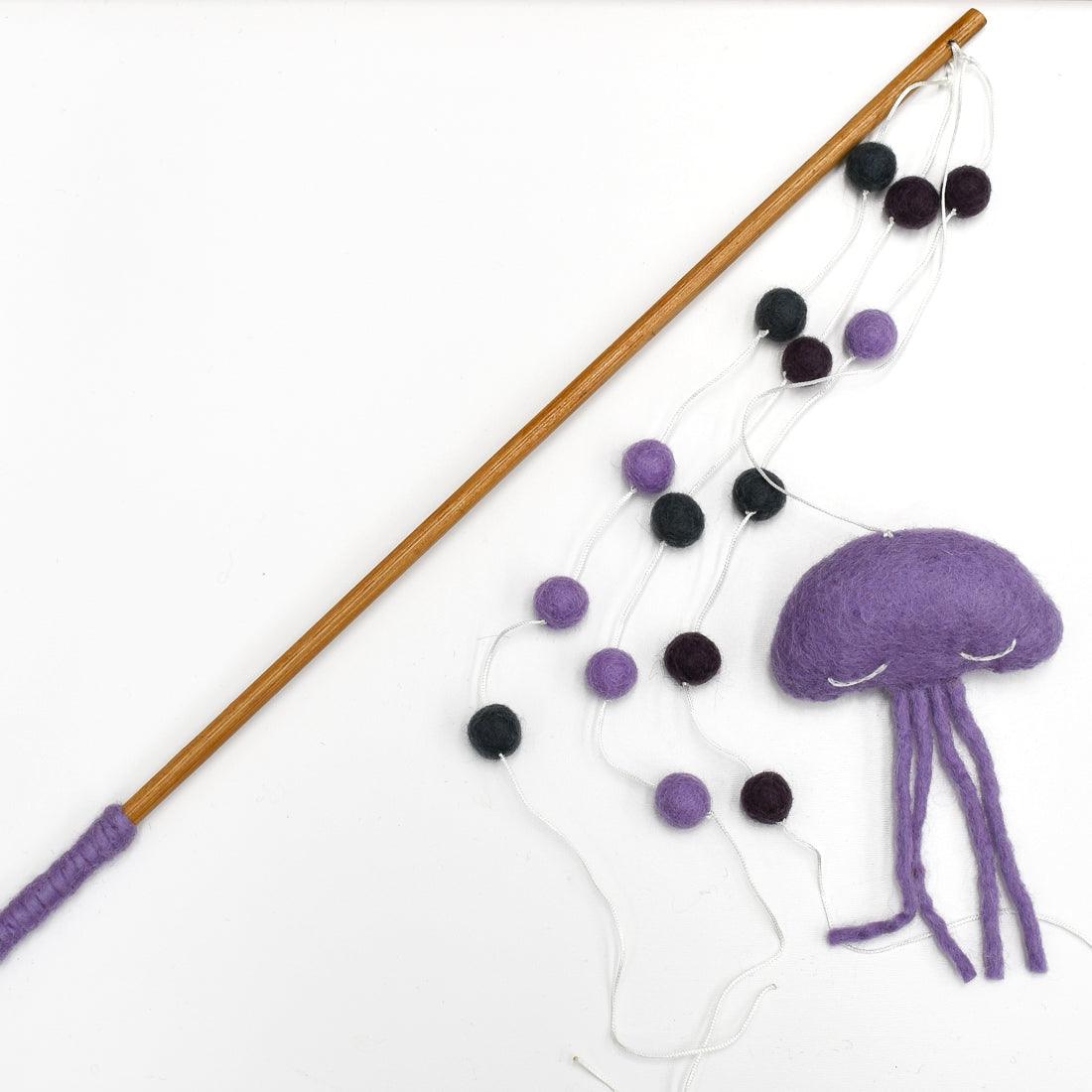Cat Teaser Wand - Purple Octopus and Felt Balls - Tara Treasures