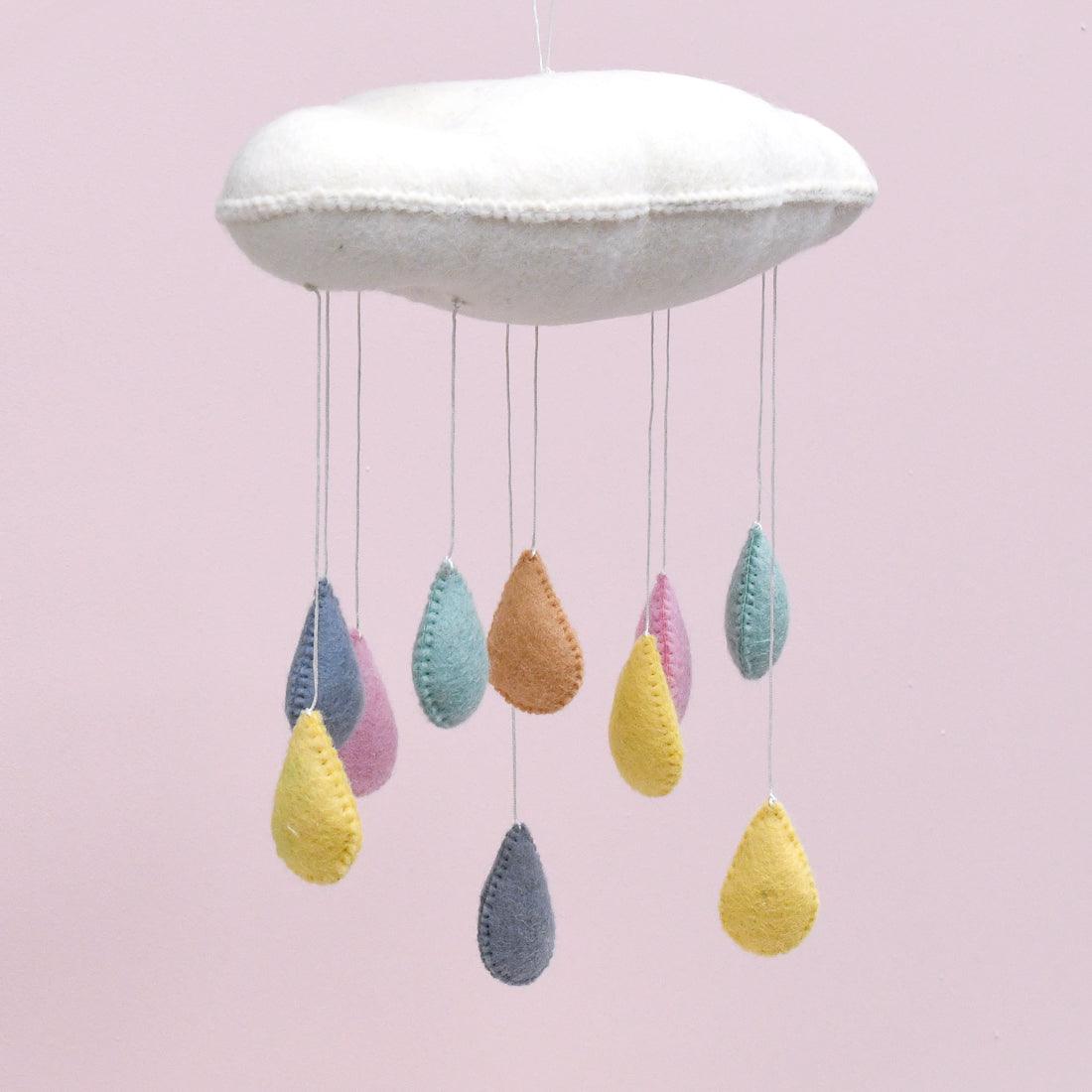 Cloud Nursery Mobile with Raindrops - 3D Pastel - Tara Treasures