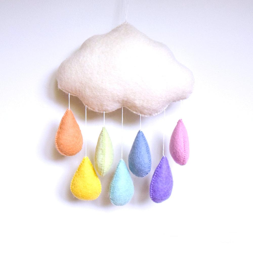 Cloud Nursery Mobile - Pastel Rainbow Raindrops - Tara Treasures