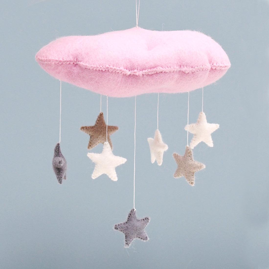 Cloud Nursery Mobile with Stars - 3D Pink - Tara Treasures