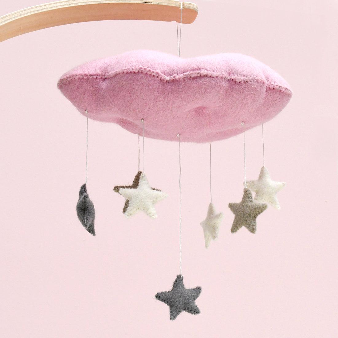 Cloud Nursery Mobile with Stars - 3D Pink - Tara Treasures