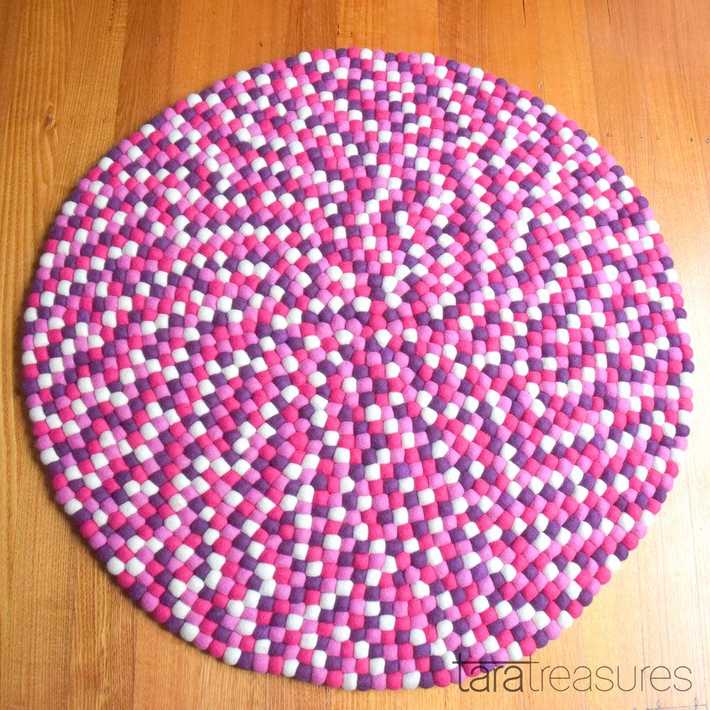 Felt Ball Rug - Purple and Pink 100cm - Tara Treasures