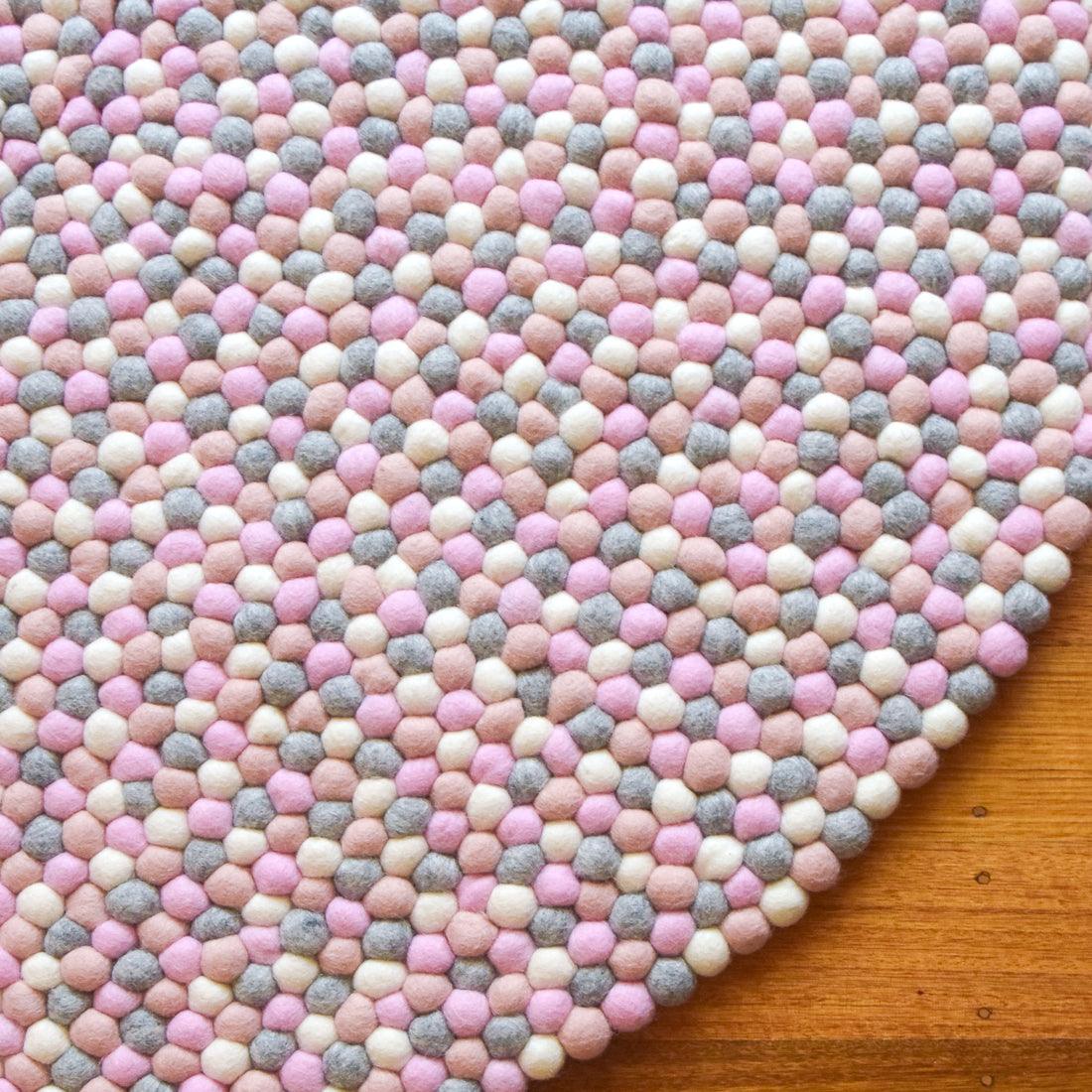 Felt Ball Rug - Grey and Pink 100cm - Tara Treasures
