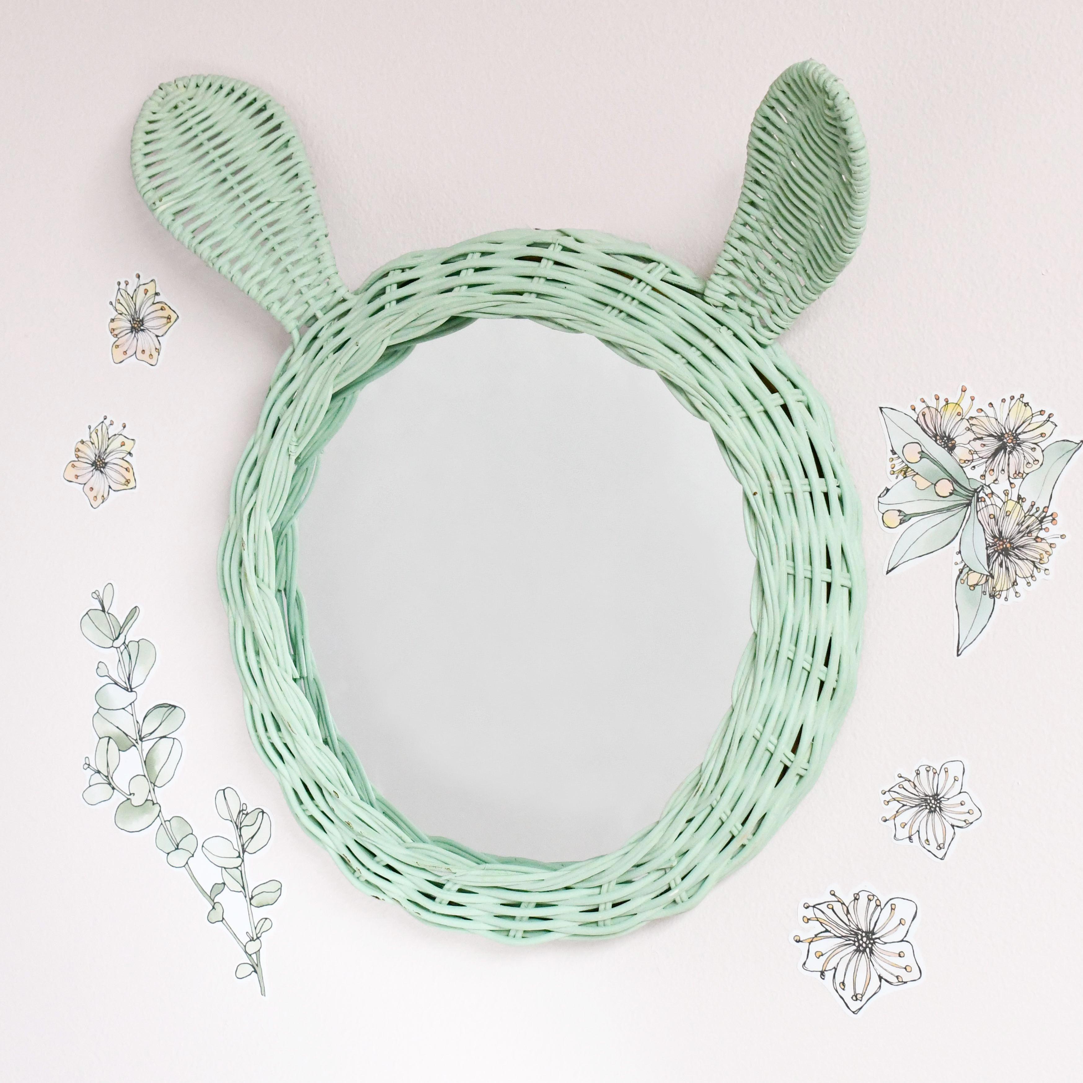 Rattan Bunny Mirror - Mint Green - Tara Treasures