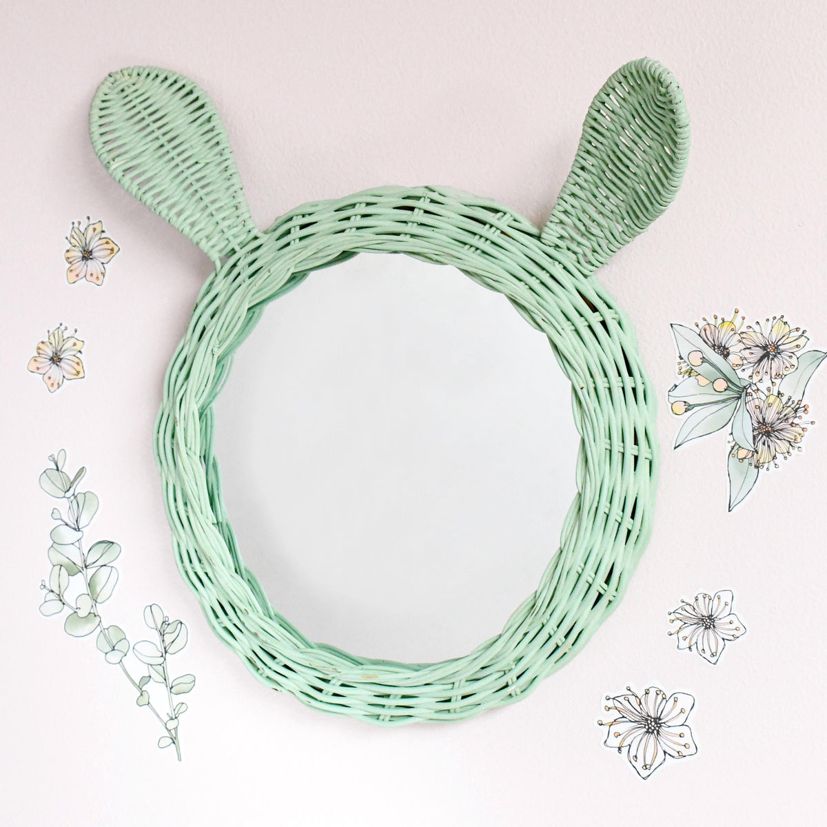Rattan Bunny Mirror - Mint Green – Tara Treasures