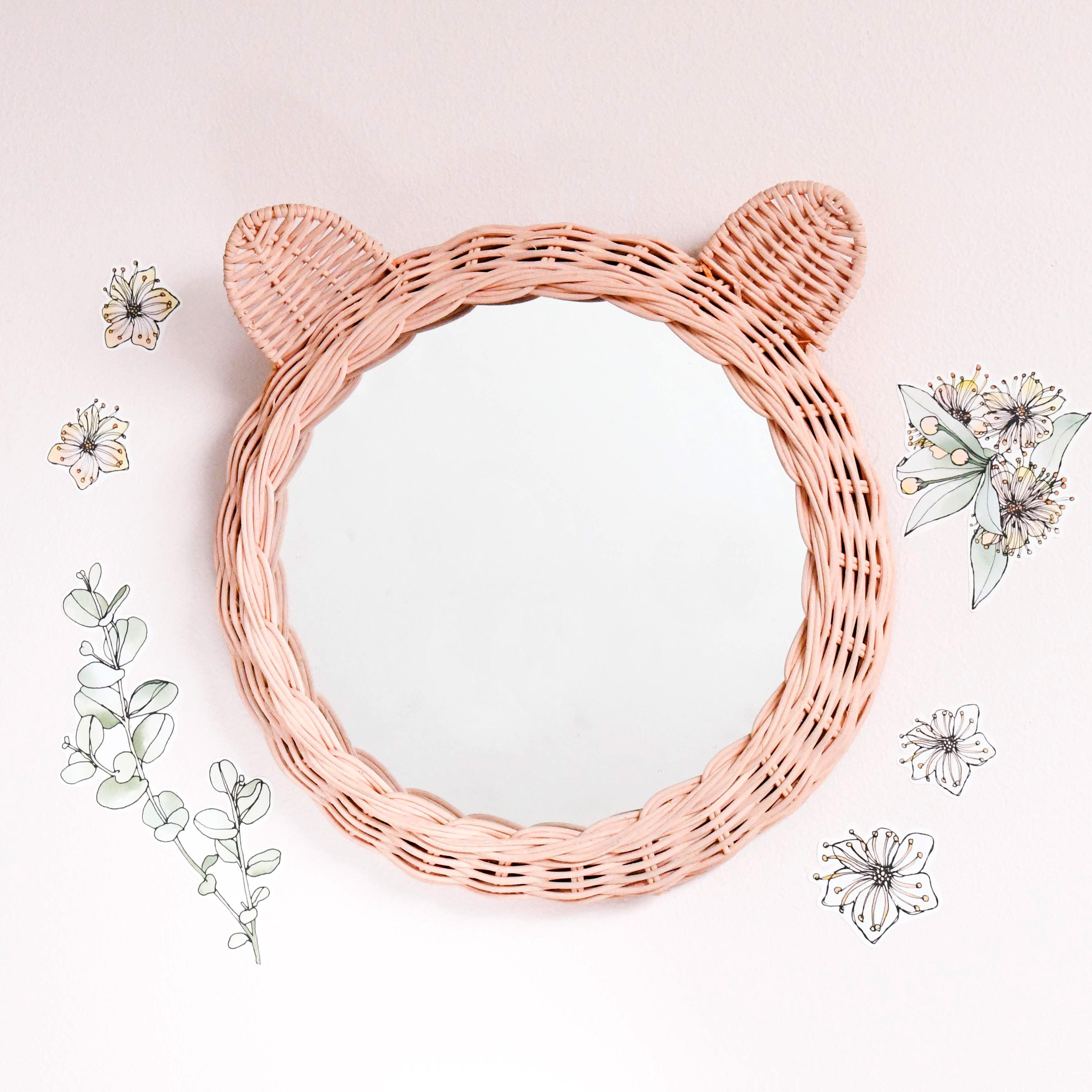 Rattan Bear Mirror - Blush Pink - Tara Treasures