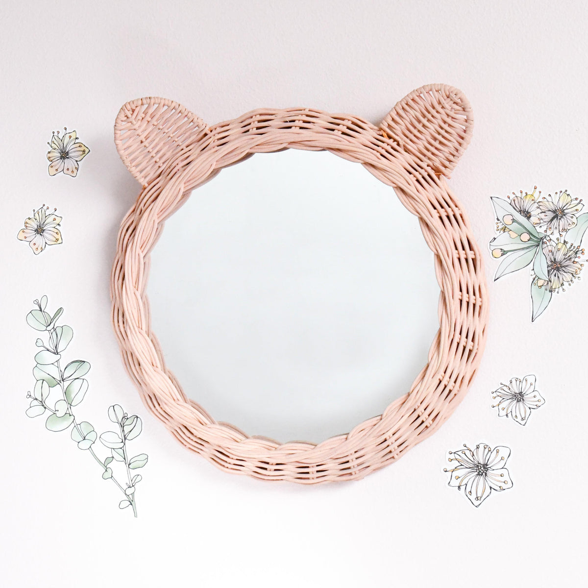 Rattan Bear Mirror - Blush Pink – Tara Treasures