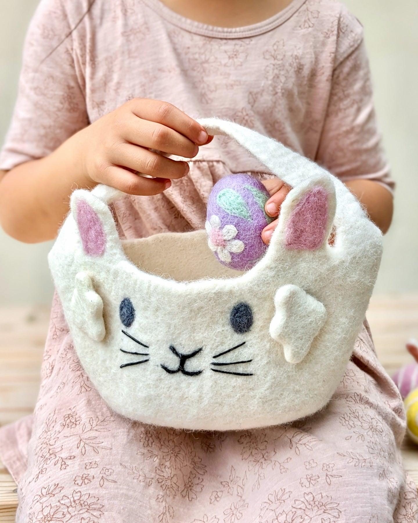 Felt Easter Egg Hunt Basket (White Bunny) - Tara Treasures