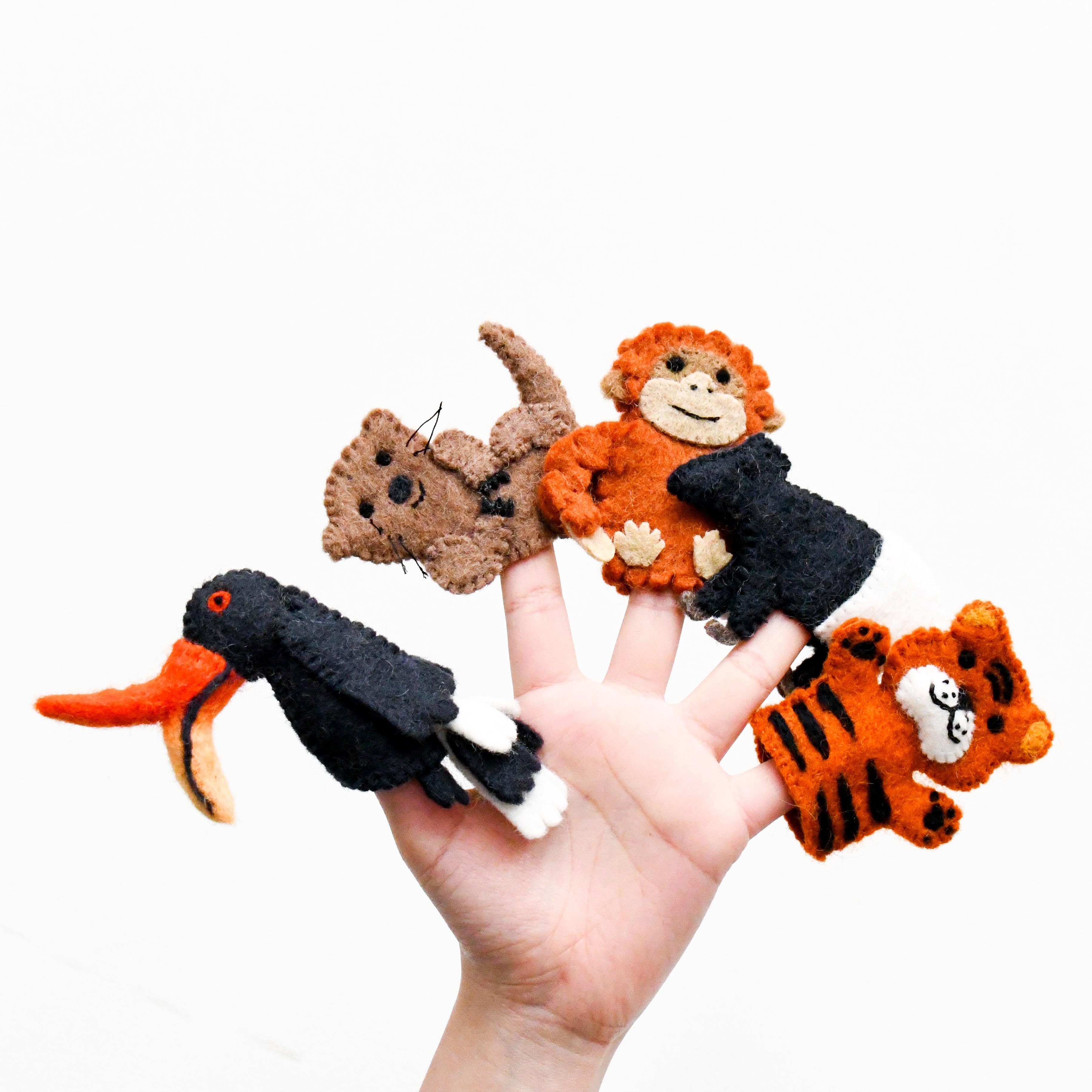 Asian Tropical Rainforest Animals, Finger Puppet Set - Tara Treasures